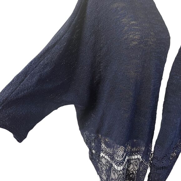 Maurices Women's Open Front Cardigan Lace Trim Navy Cover Up Size 2 - Picture 3 of 11